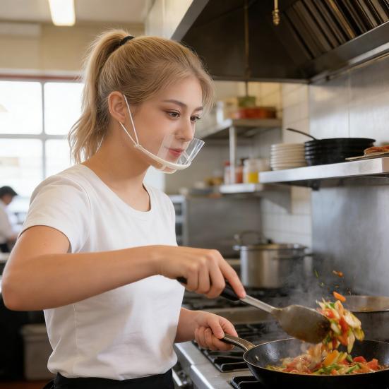10 Stück Transparenter Speichelschutz Mundschutz Wiederverwendbar Anti-Beschlag Gesichtsschutz mit elastischem Ohrband Restaurants Koch Lebensmittel-Service Nasen-Mundschutz