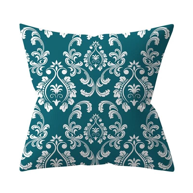 45x45cm Blue Green Leaf Floral Plant Geometric Pillow Cover Sofa Seat Office Lumbar Cushion   Home Decor