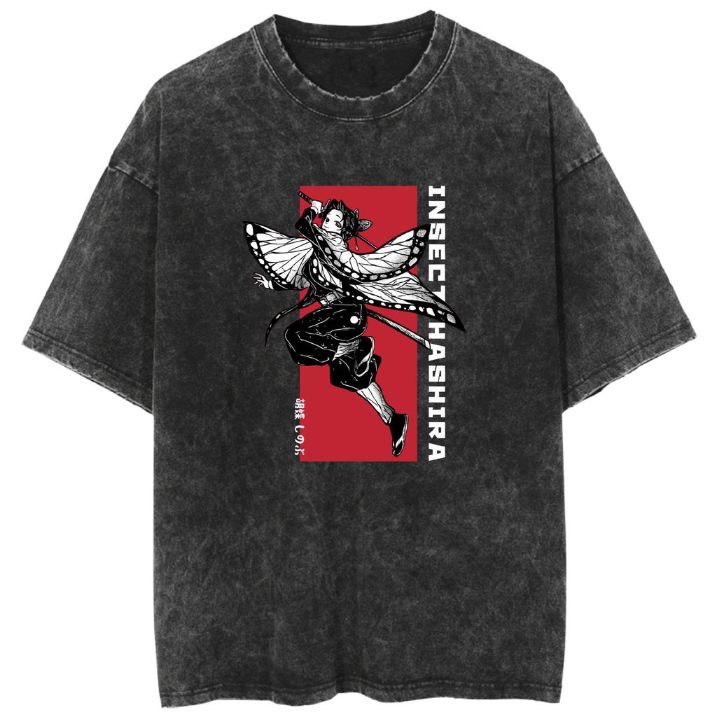 Manga Demon Slayer Graphic T-shirt Tanjirou Harajuku Vintage Washed Oversized T Shirt Men Women Clothing Short Sleeve