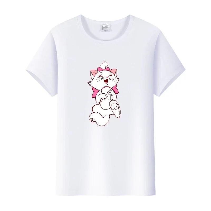 Cute Disney Marie Cat Cartoon Women Tees Summer Tops Aesthetic White Short Sleeve Girl T-Shirts Plus Size Clothing Mens Blouses