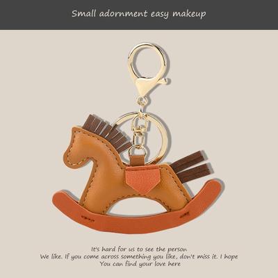 Crazy Little Pony Rocking Horse Leather Keychain: Handmade Cartoon Pendant for Bags