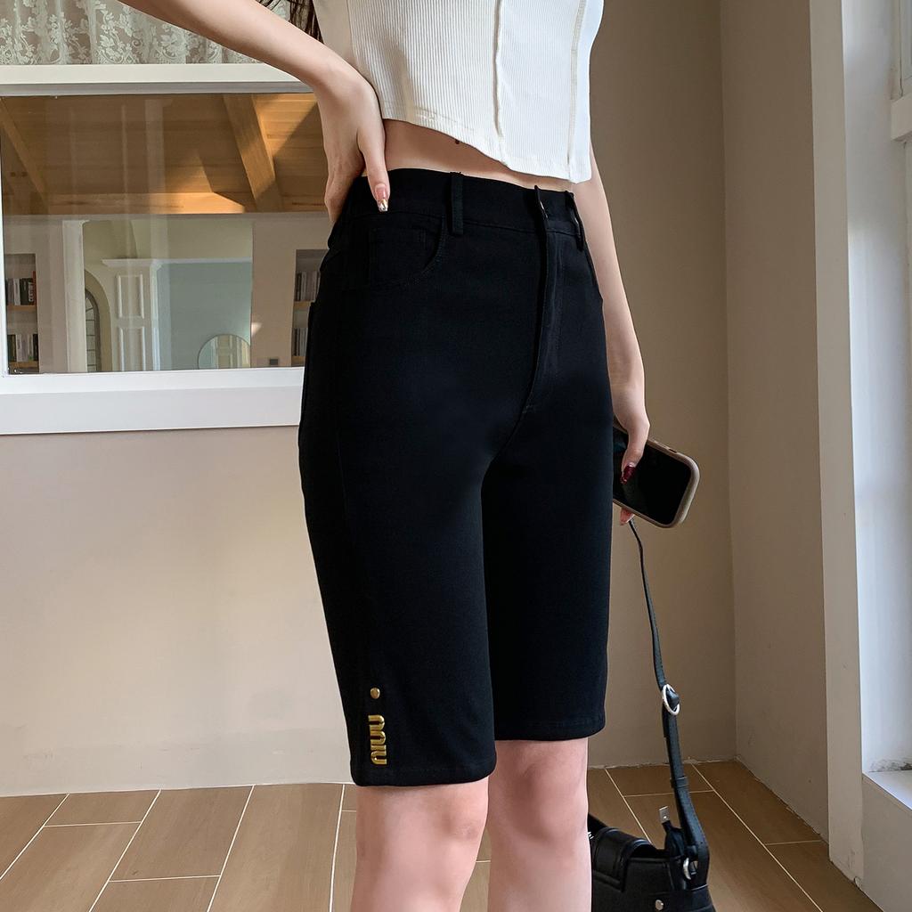 DIMANAF 2025 Übergröße Damen Shorts Hosen Sommer Locker Jeans Kurz Basic Harem Hohe Taille Einfarbige Hosen Elastische Taille