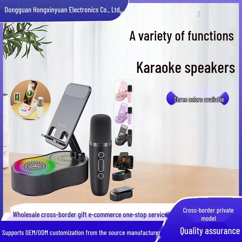 Portable Multifunction Bluetooth Speaker: 5-in-1 Karaoke, Power Bank, RGB Light, Phone Stand