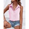Camicia da Donna a Maniche Corte a Strisce Verdi e Bianche con Bottoni e Collo Top Casual Estivo