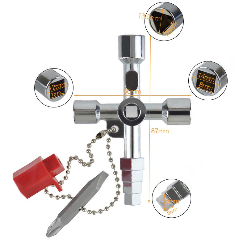 Multi-functional Silver Triangular Wrench with Bit Key & Four-in-One Pagoda