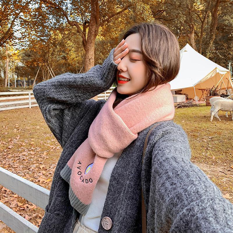 New Style Avocado Scarf Women's Long Winter Korean Version Versatile Student Thickened Warm Wool Knitted Cute Scarf
