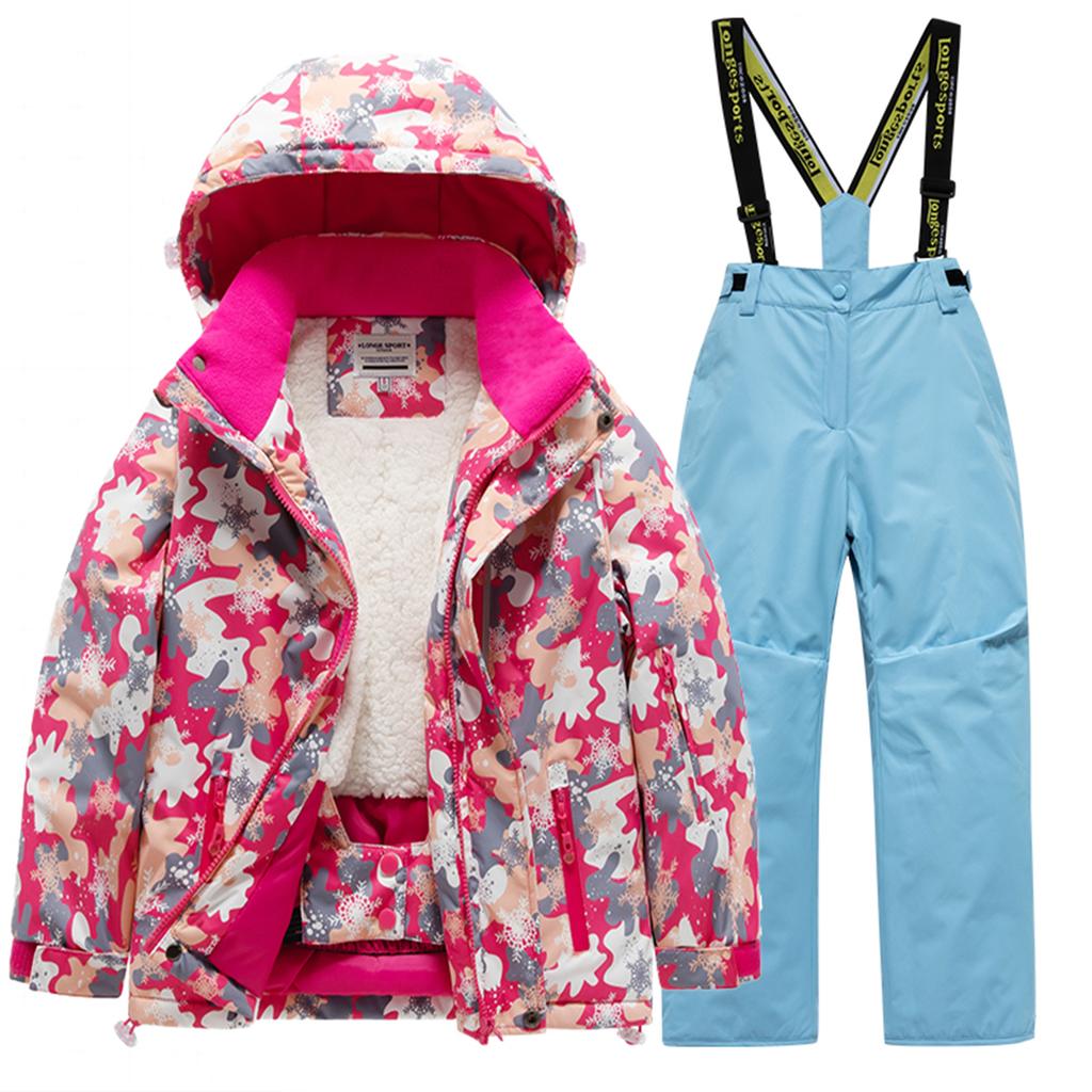 Children's Fashion Skiwear Set Boys' And Girls' Thickened Waterproof Warm Ski Suit Jacket And Trousers Outfit Set