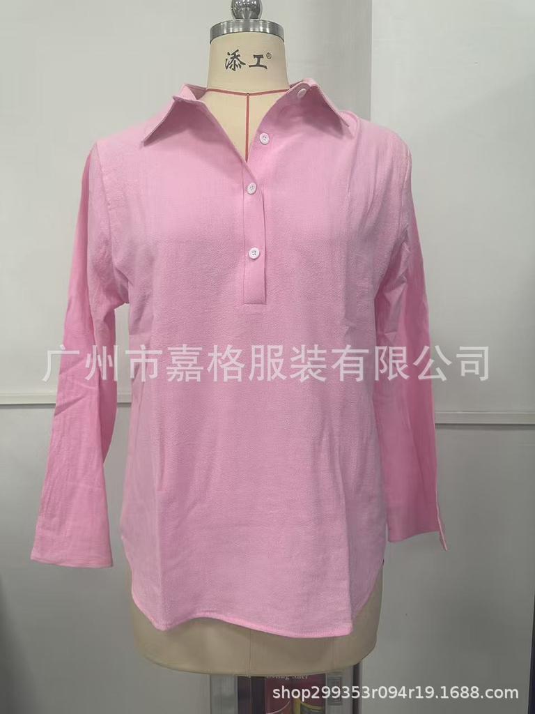 Spring and Summer, Solid Color Casual Loose Long Sleeve Linen Collar Shirt, Shirt Women