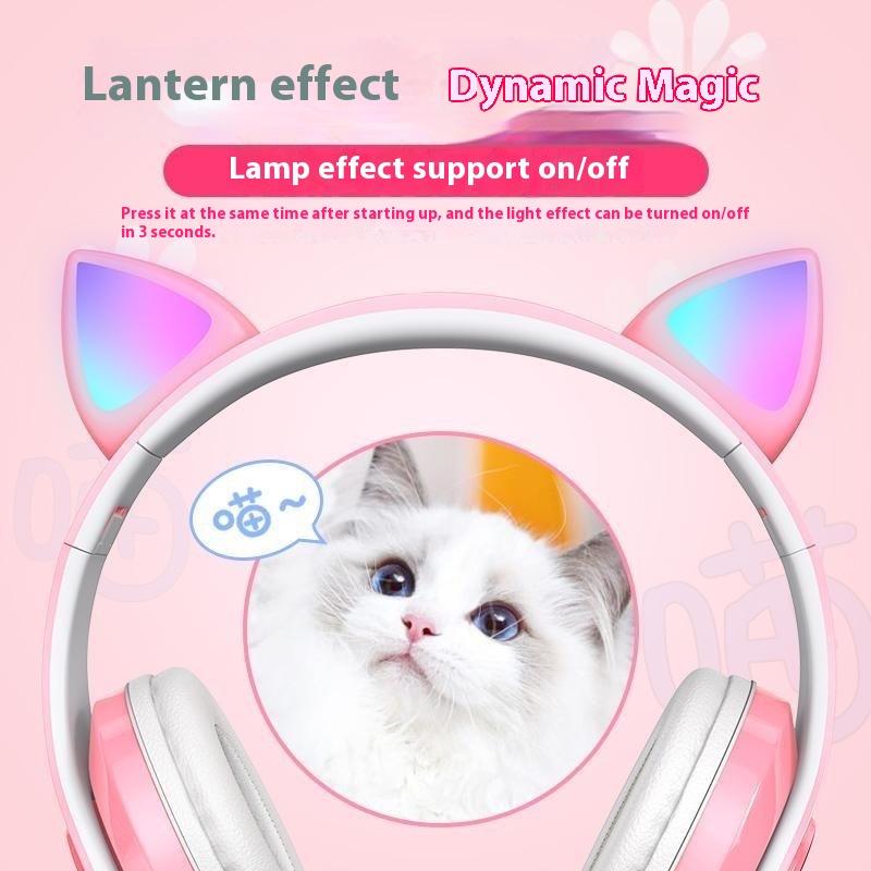 Katzenohr-Bluetooth-Headset, faltbar, leuchtend, Stereo-Audio-Headset, Spiel-Headset