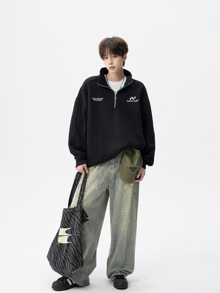 Men's Korean Style Trendy Half-Zip Stand Collar Hoodie - Autumn 2025 Loose Casual Jacket Top