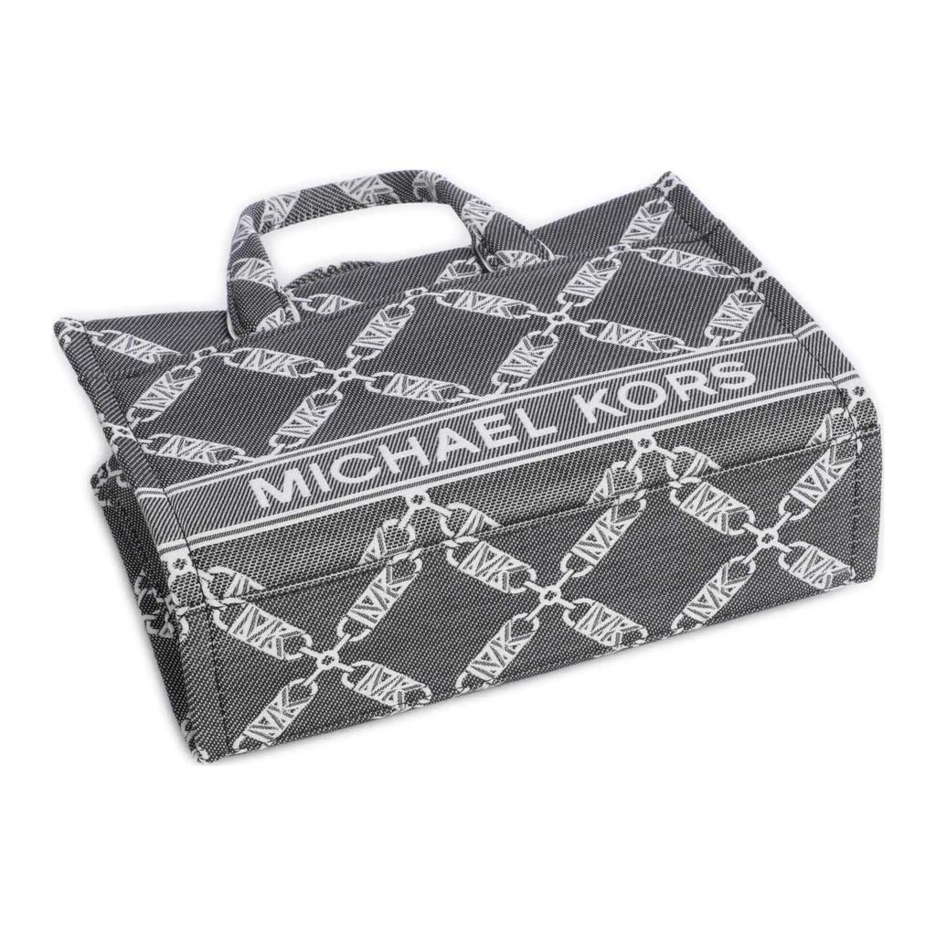 Michael Kors Gigi Diamond Pattern Logo Fabric Tote Bag Women Tote Bags Black 30S4G3GM5J-BLK-OPTICWHT