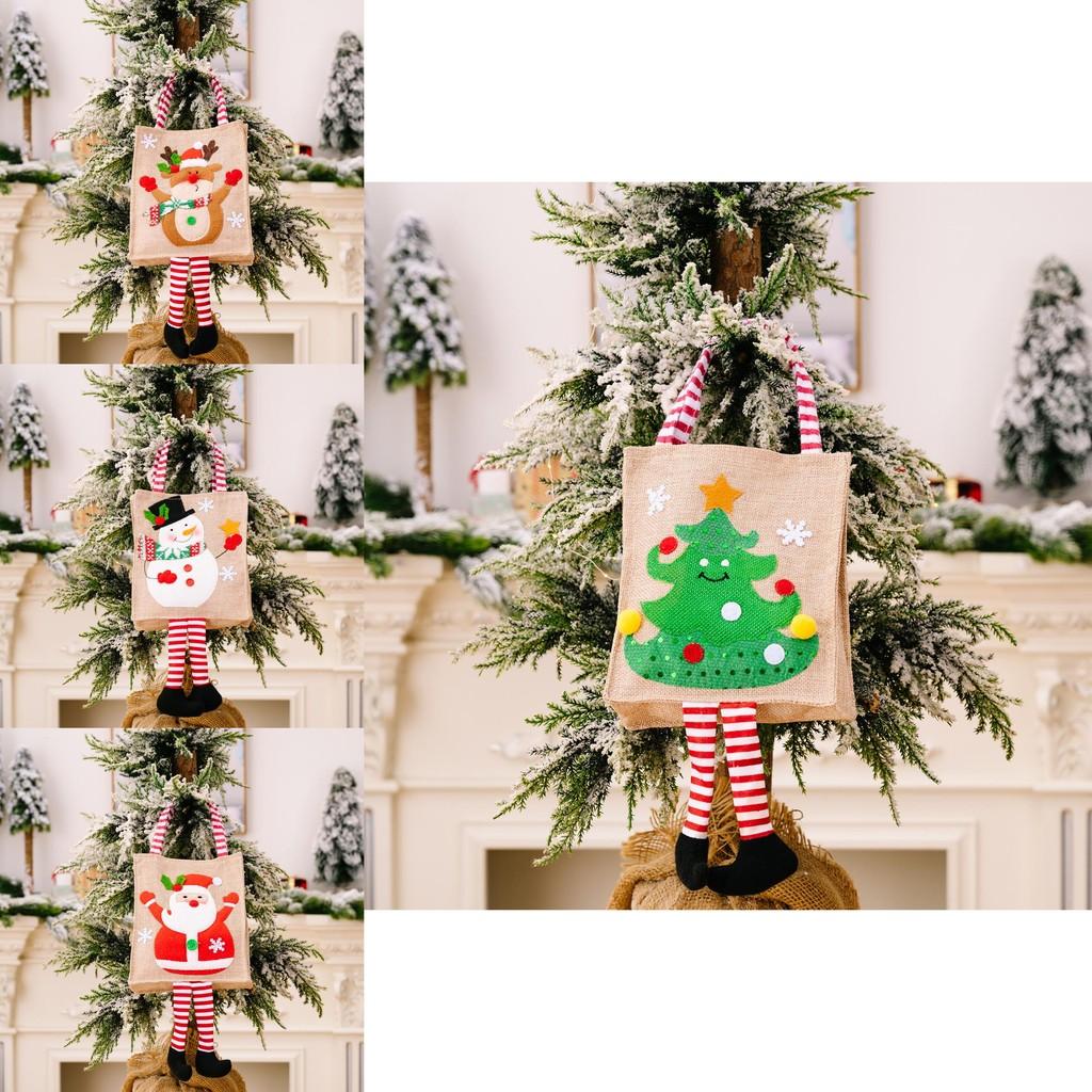 Urocza Świąteczna Dekoracyjna Pasiasta Torba Tote z Wiszącymi Nogami Dla Świętego Mikołaja