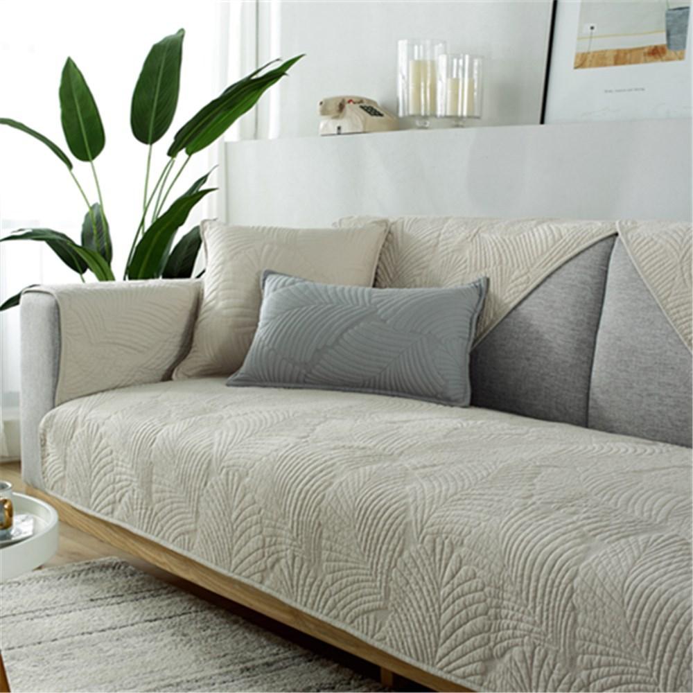 Four Seasons Universal Sofa Cushion Pure Cotton Fabric Cushion Cotton Nordic Simple Modern Non-Slip Solid Wood Sofa Cover Slipcover