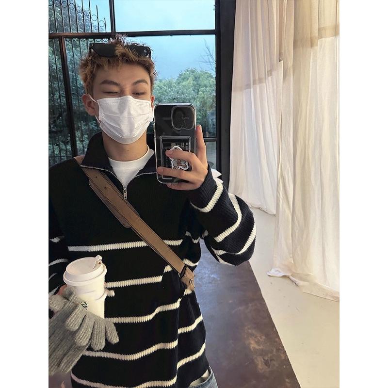 Herren warmer modischer Übergröße schwerer Pullover weicher hochwertiger Stoff Halbreißverschluss Revers Pullover locker lässig Sport Langarm Strickware