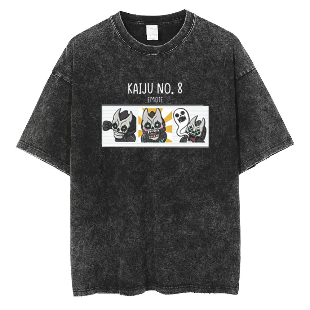 Japan Anime Kaiju No. 8 Cool Print T Shirt Men Women Vintage Washed Cotton Tshirts Oversized T-shirt Harajuku Male Y2k Tee