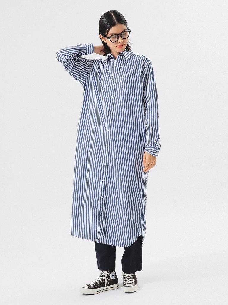 Beams Boy Women's Striped BD Dress, Long Sleeve, Navy, One Size