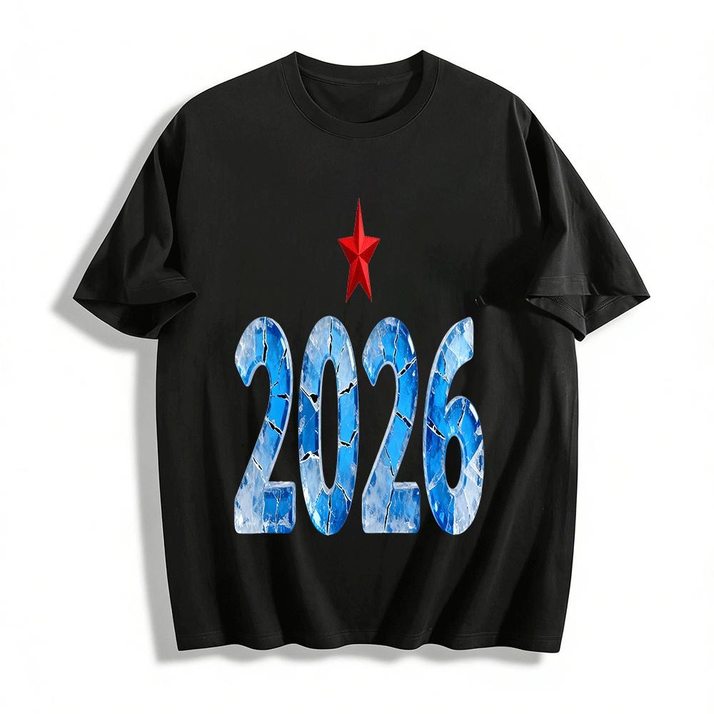 

2026 Cracked Ice Pattern Red Star Print Casual Short Sleeve Top Pure cotton T-shirt XXS