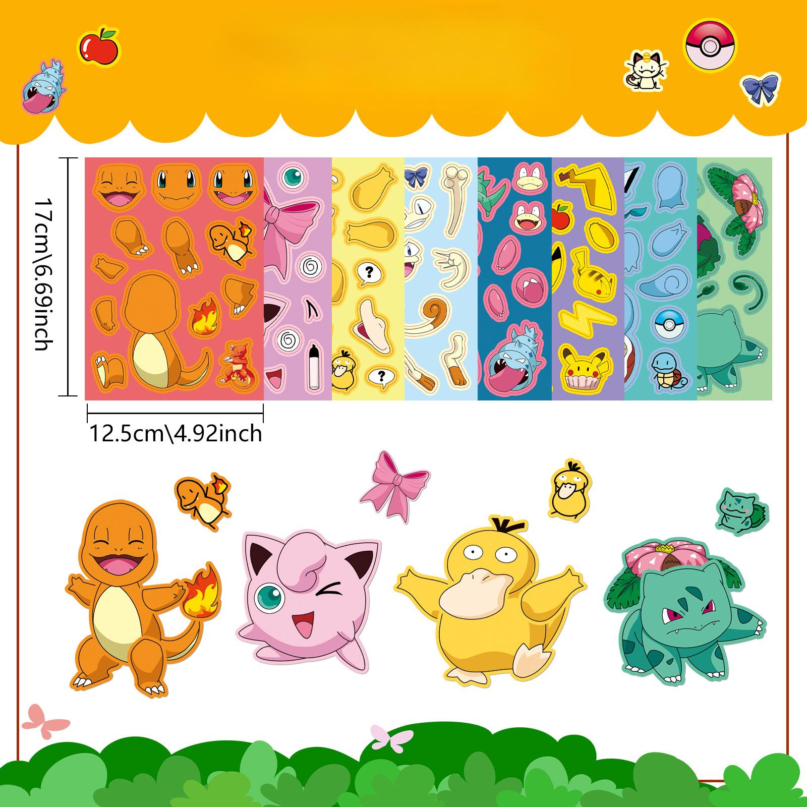 

8 Фото/набор наклеек-граффити с заменой лиц покемонов, мультяшные милые Пикачу, наклейки-пазлы с рожицами