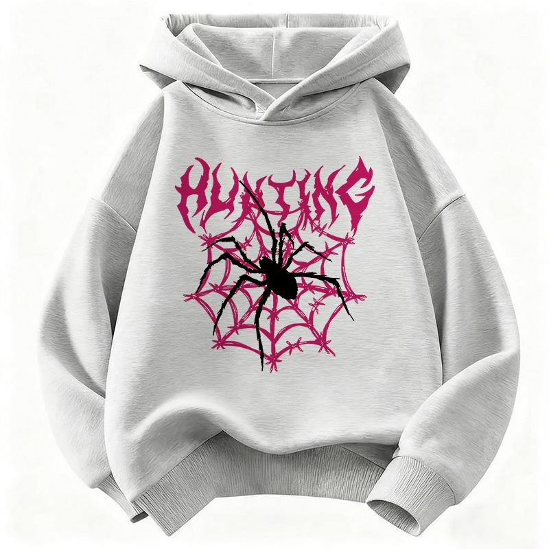 Kids Hoodie Spider Web Hunting Print Boys Girls Long Sleeve Pullover Children Casual Sweatshirt