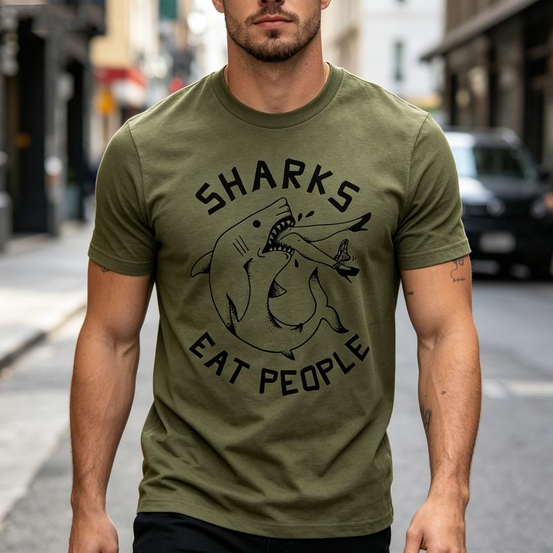 T-shirt Grafica Squali Mangiano Persone Cool Stampa Squalo Cartone Animato Maglietta Unisex Unisex Morbido Cotone Girocollo Manica Corta Streetwear alla Moda