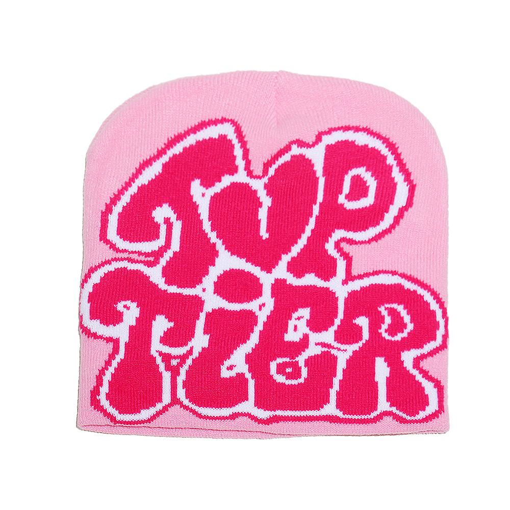 

Жаккардовая шапка-бини с надписью зимняя холодная теплая любовь шерстяная шапка вязаная шапка холодная шапка мужская и женская M（56-58cm） розовый