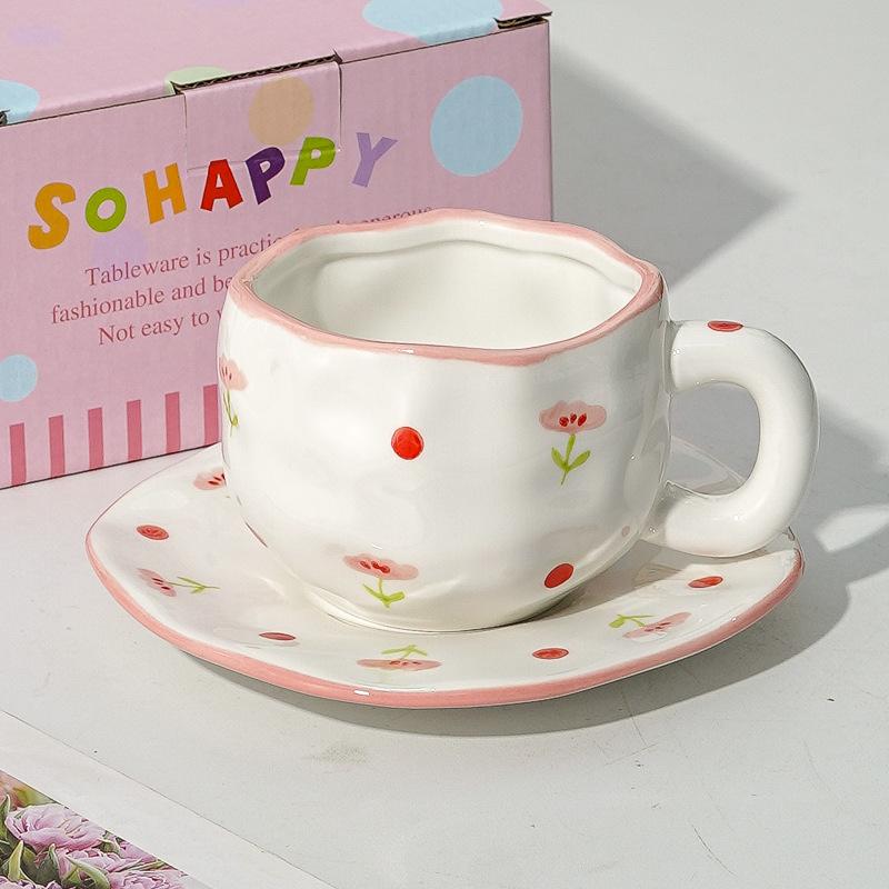 Creative Cute Flower Ceramic Coffee Mug Simple Couple Mug Exquisite Afternoon Tea Dessert Cup Office Mug Birthday Gift Art Decor