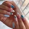 24Pcs Long Almond Press On Nails With Gold Bow And Cherry Pattern Artificial Nail Tips