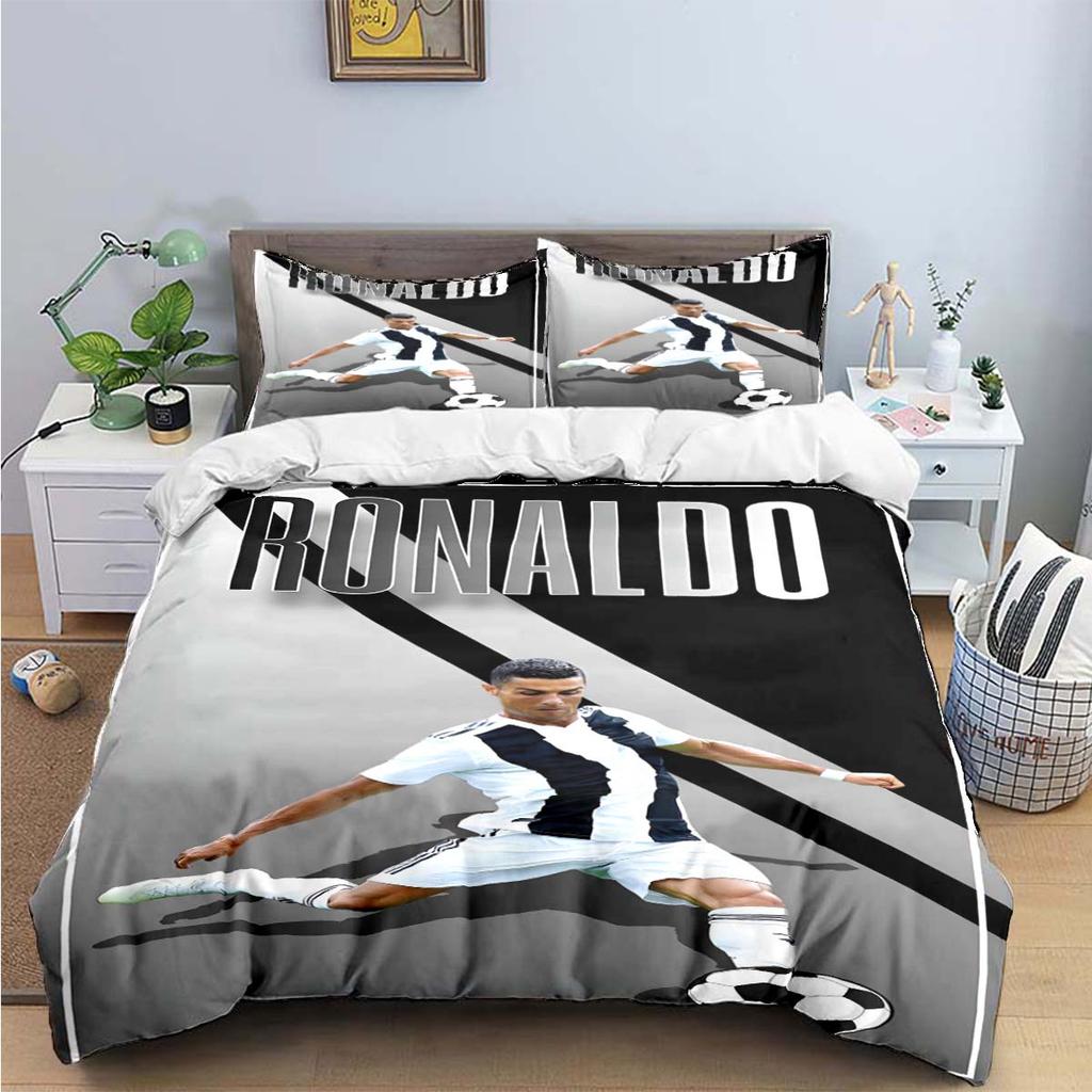 Modischer Fußballstar R-Ronaldo Aufdruck Bettwäsche Set Bettbezug Decke Bett Jugend Kinder Mädchen Jungen Luxus Geburtstagsgeschenk