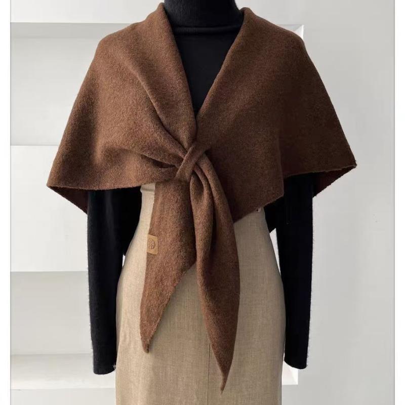 Fashion Solid Color Knitted Shawl Soft Neck Wrap Sweater Shawl Cape Thickened Winter Warm Wool Blended Shawl