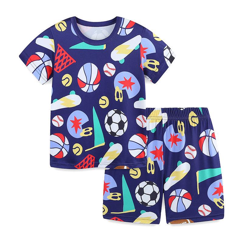 AostaBetty Boys Football Print Short Sleeve Two-Piece Summer Set 4Y