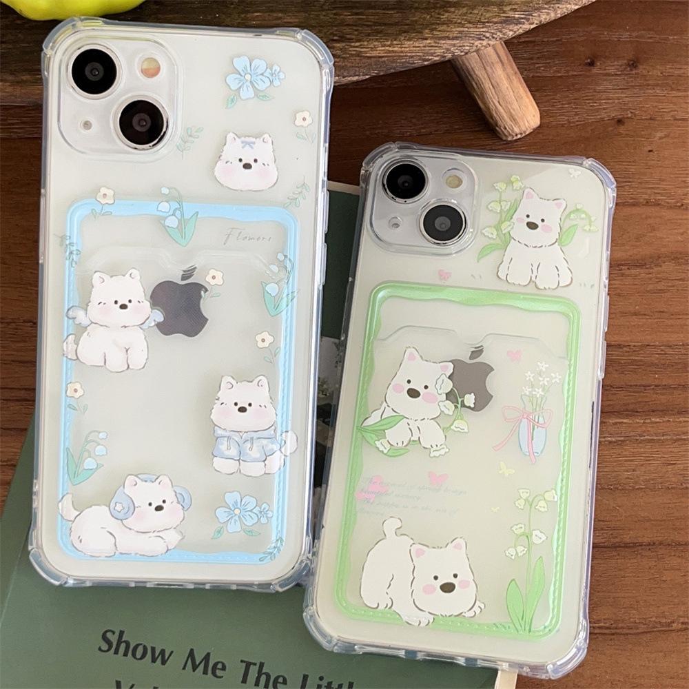 iPhone 14 Pro Cute Cartoon Dog Case with Card Holder for 12/11/13 Pro Max