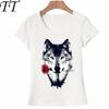 Summer animal design cute women short sleeve funny wolf with a rose print TShirt female casual Tops hipster girl Tees