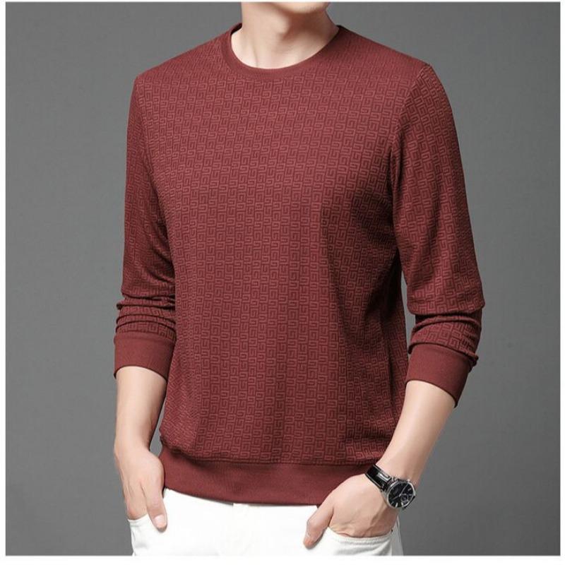 Autumn Youth Hoodie Long Sleeved T-shirt Men's Round Neck Light Luxury High-end T-shirt Knitted Business Base Shirt