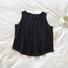 Summer Women's Basic Solid Black Sleeveless Vest Crew Neck Pocket Loose Casual Tank Top