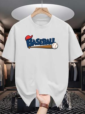 Baseball Letter Print Unisexs T Shirt Crew Neck Cotton Short Sleeve Top For Game Supporters Casual Outfit Gift For Baseball Lovers