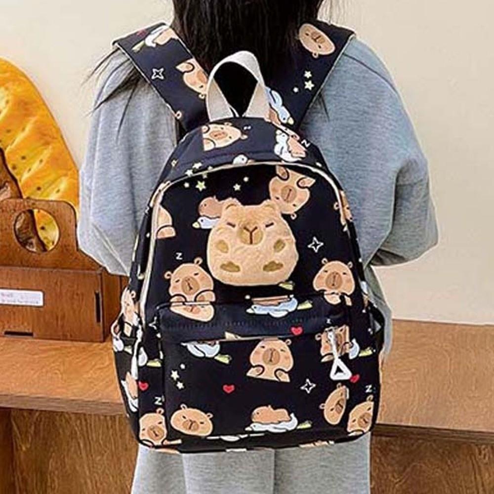 Doll Decoration Cartoon Animal Daypack Nylon Large Capacity School Bag Capybara Backpack  Students