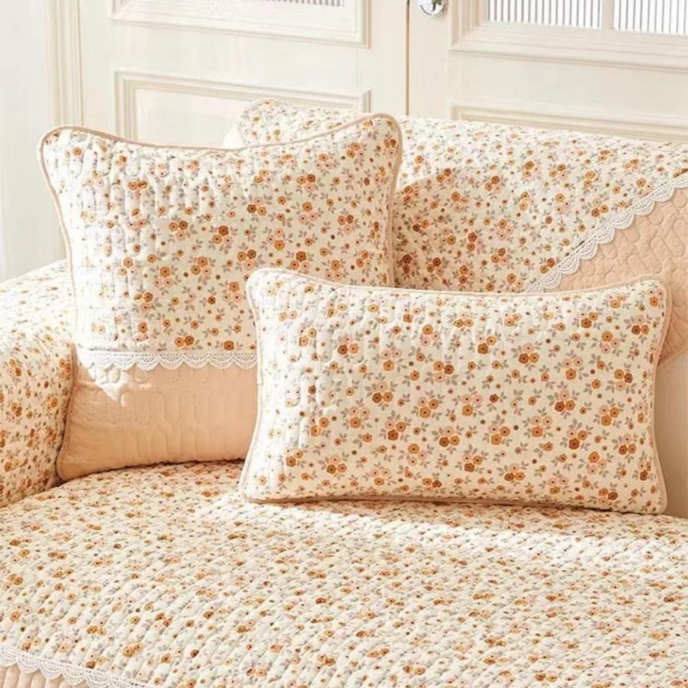 Small Floral Pattern Pure Cotton Sofa Towel Lace Edge Pastoral Style Sofa Cover Pillowcase Four Seasons Universal Settee Cushion