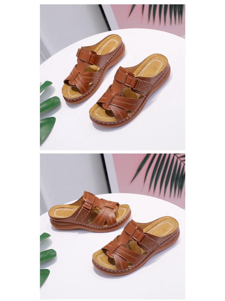 2022 Women's Retro Thick-Soled Sandals - European and American Style, Solid Color, Sizes 43-44