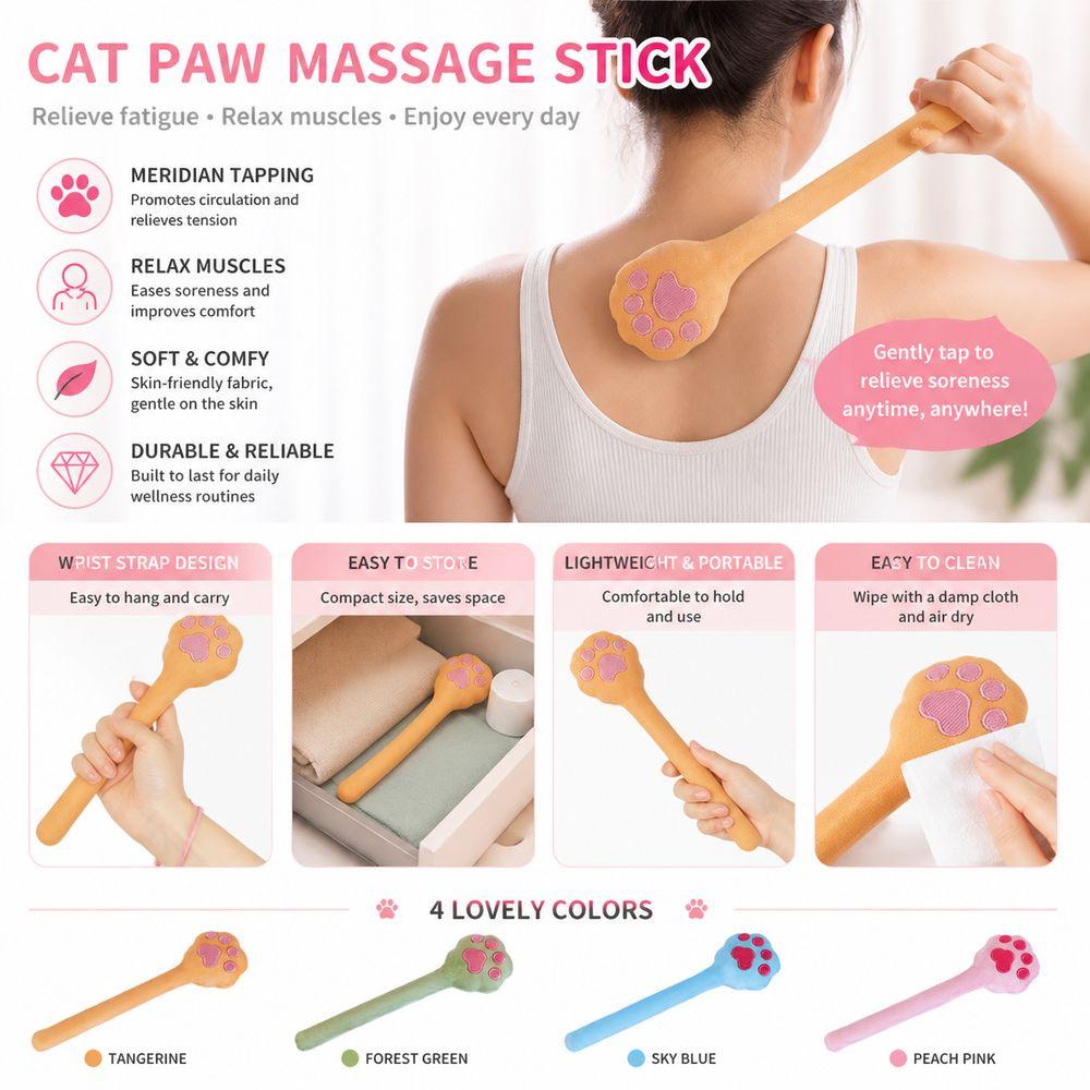 Plush Fabric Massage Pat Cat Paw Shape Latex Massage Stick Cat Paw Massage Stick Body Relaxation