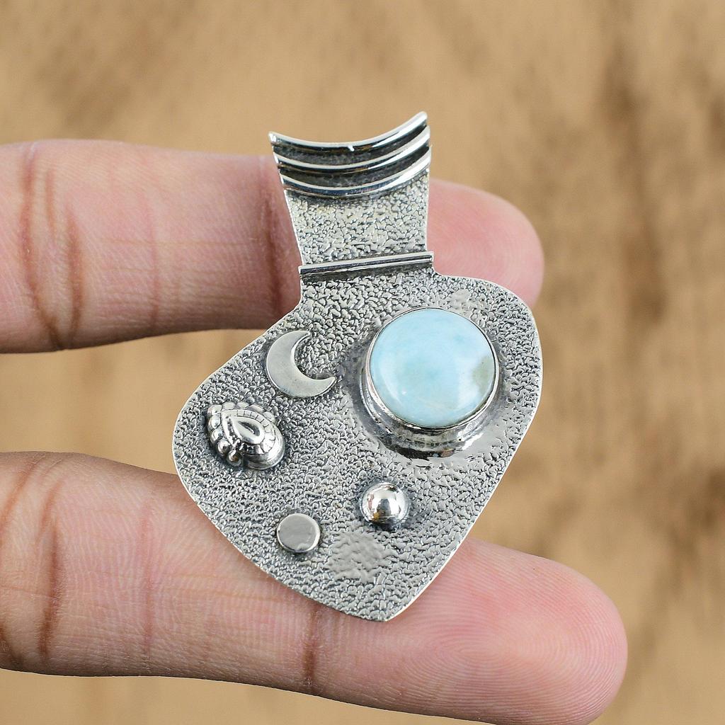 Birthday Gift For Her Natural Larimar Gemstone Pendant 925 Sterling Silver