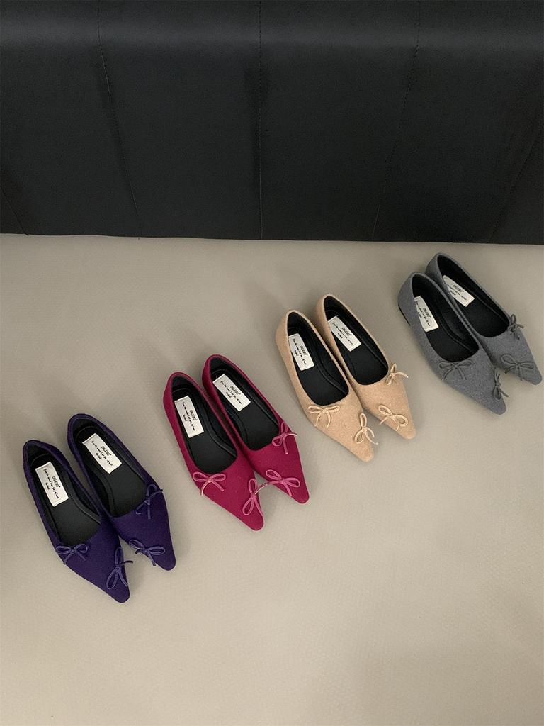 fashion Fashion Women Loafers Pointed Toe Summer Autumn Dress Shoes Flat Low Heels Bow Design Black Grey Red Beige Party Pumps Shoes 39