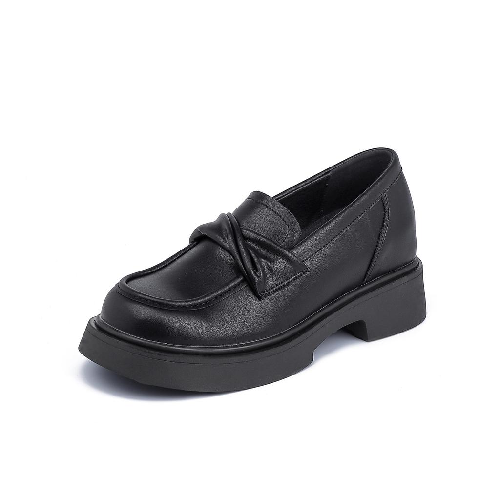 Grape mother spring new 2025 platform small leather shoes women's small inner height increase retro loafers French retro