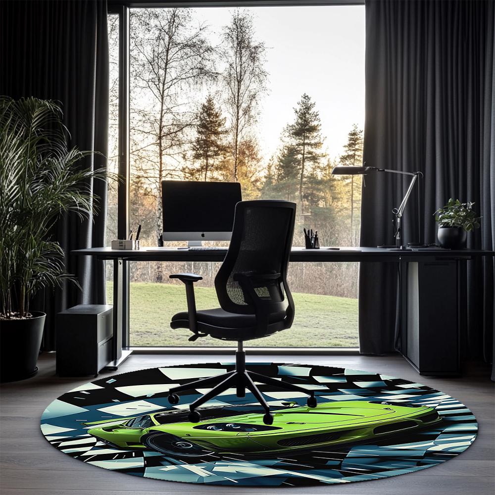 Racing Printed Round Rug Carpet Chair Rug Area Rug Entryway Doormats,for Office Chair Living Room Bedroom Kitchen Room.