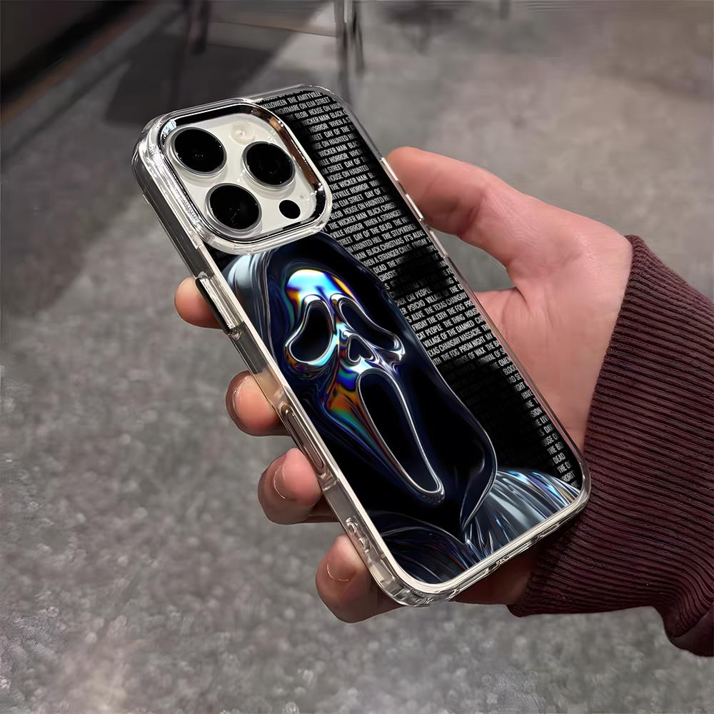 Ghost Face Scream Halloween Phone Case For IPhone 17 Air 16 E 15 14 13 12 11 Plus Pro Max Electroplated Transparent Soft Shell
