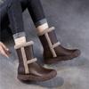 Johnature Genuine Leather Plush Thickened Women's Mid-calf Boots Casual Soft Soled Warm Cotton Shoes