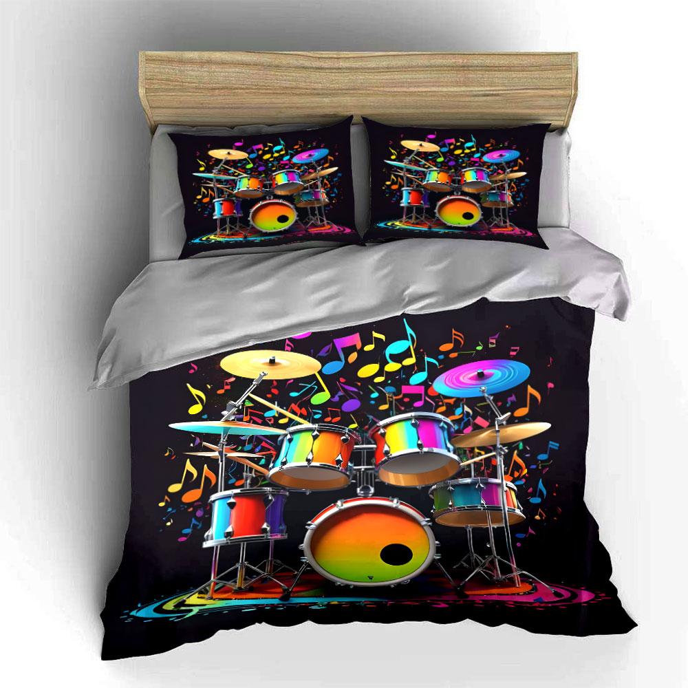 Colorful Drum Set For Musicians Multiple Sizes Kid'S And Adults' Bedroom Exquisite 3Pc Bedding Set, Gift