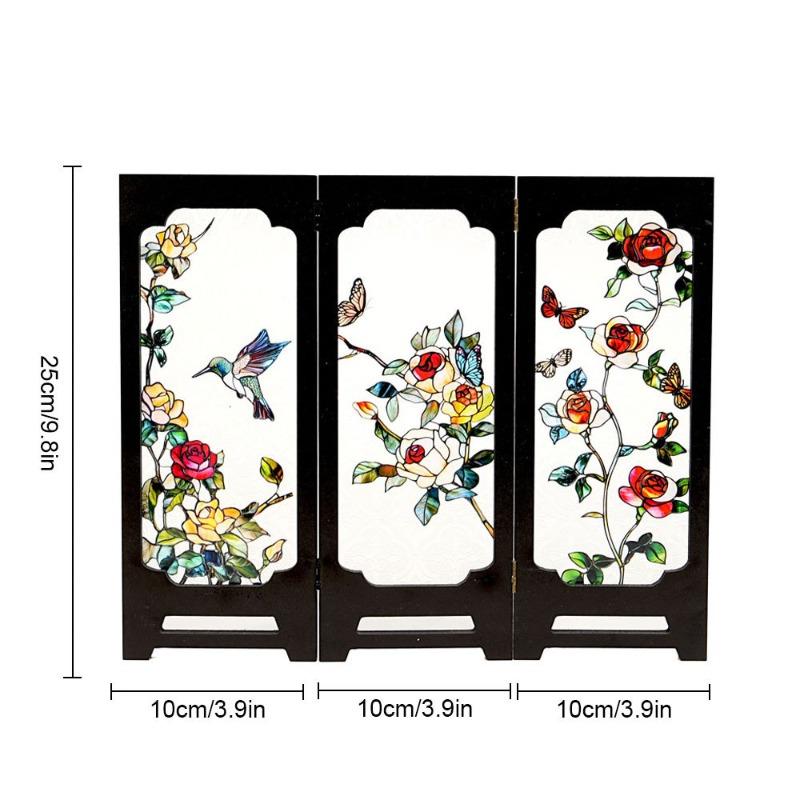 Creative Chinese-Style Floral Bird Acrylic Screen Ornament Retro Pattern Screen Crafts Desk Display Craft Home Decoration Gift