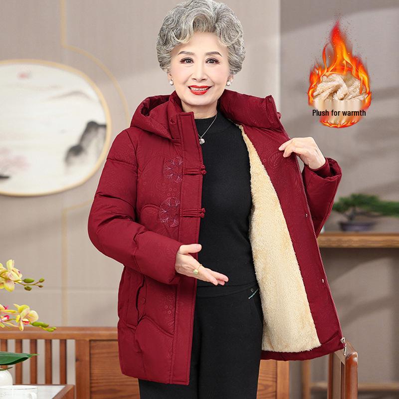 Grandma s Winter Velvet-Lined Warm Coat for Elderly Women 4XL [135-150 lbs] красный