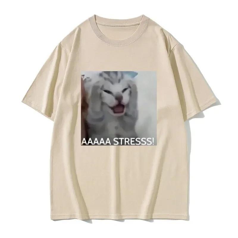 Plus Size Cute Funny Stressed Cat Meme Tshirt Summer Unisex Womens Casual Loose Oversized Tshirts Womens Short Sleeve T Shirts