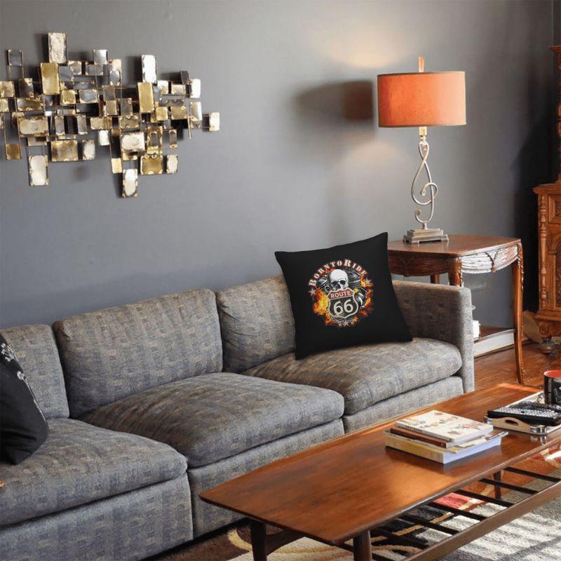 Custom Born To Ride Skull Cushion Cover 40X40Cm Route 66 Velvet Modern Pillow Case